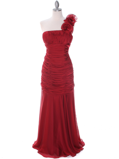 8070 Deep Red Rosette Prom Evening Dress - Deep Red, Front View Medium