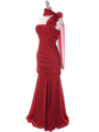 8070 Deep Red Rosette Prom Evening Dress - Deep Red, Alt View Thumbnail