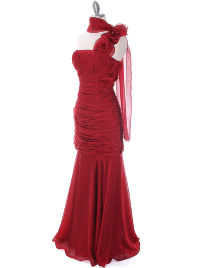 8070 Deep Red Rosette Prom Evening Dress - Deep Red, Alt View Medium