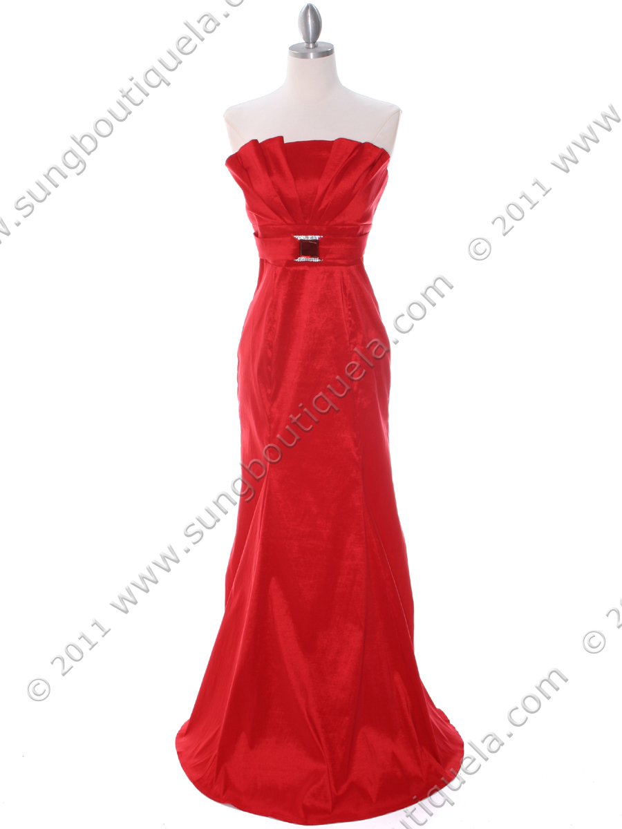 8075 Red Taffeta Prom Evening Dress - Front Image