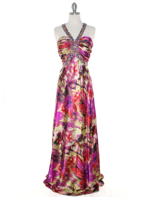 8080 Purple Print Halter Prom Evening Dress, Purple Print
