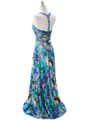 8080  Teal Print Halter Prom Evening Dress - Back Image