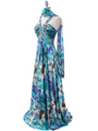 8080  Teal Print Halter Prom Evening Dress - Alt. Image