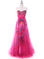 8088  Hot Pink Print Mesh Sequins Top Prom Evening Dress - Front Image