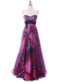 8088 Purple Print Mesh Sequins Top Prom Evening Dress - Purple, Front View Thumbnail