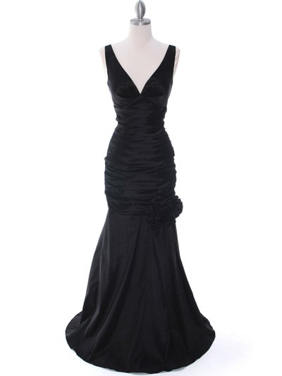8112 Black Stretch Taffeta Evening Dress - Black, Front View Medium