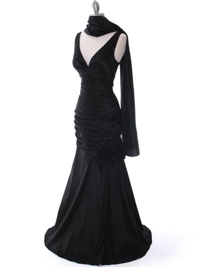 8112 Black Stretch Taffeta Evening Dress - Black, Alt View Medium