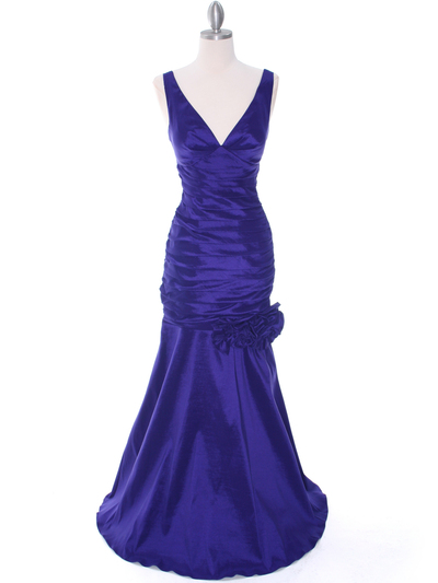 8112 Purple Stretch Taffeta Evening Dress - Purple, Front View Medium