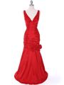 8112 Red Stretch Taffeta Evening Dress - Red, Front View Thumbnail