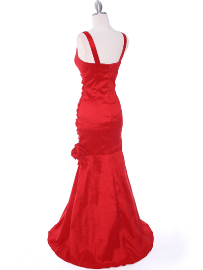 8112 Red Stretch Taffeta Evening Dress - Red, Back View Medium