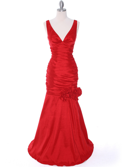 8112 Red Stretch Taffeta Evening Dress - Red, Front View Medium