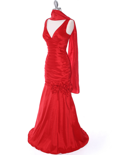 8112 Red Stretch Taffeta Evening Dress - Red, Alt View Medium