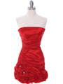 8118 Red Taffeta Cocktail Dress with Rosette Hem - Red, Front View Thumbnail