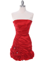 8118  Red Taffeta Cocktail Dress with Rosette Hem - Front Image