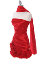 8118 Red Taffeta Cocktail Dress with Rosette Hem - Red, Alt View Thumbnail