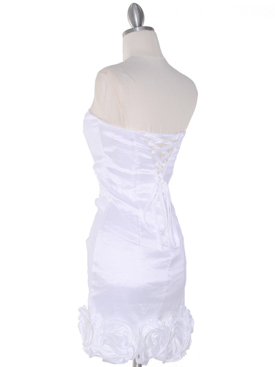 8118 Teffeta Cocktail Dress with Rosette Hem - White, Back View Medium