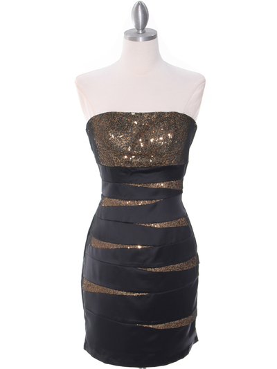 8137 Black/Gold Sequin Party Dress - Black Gold, Front View Medium
