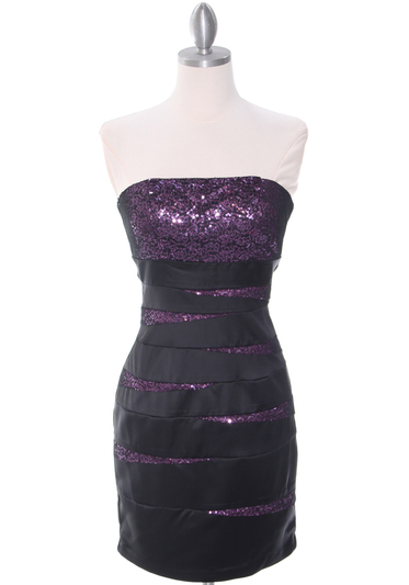 8137 Black/Purple Sequin Party Dress - Black Purple, Front View Medium
