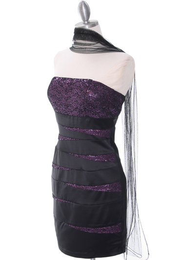 8137 Black/Purple Sequin Party Dress - Black Purple, Alt View Medium