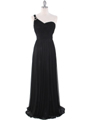 8155 One Shoulder Asymmetrical Evening Dress with Dazzling Pin - Black, Front View Thumbnail