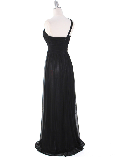 8155 One Shoulder Asymmetrical Evening Dress with Dazzling Pin - Black, Back View Medium