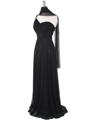 8155 One Shoulder Asymmetrical Evening Dress with Dazzling Pin - Black, Alt View Thumbnail