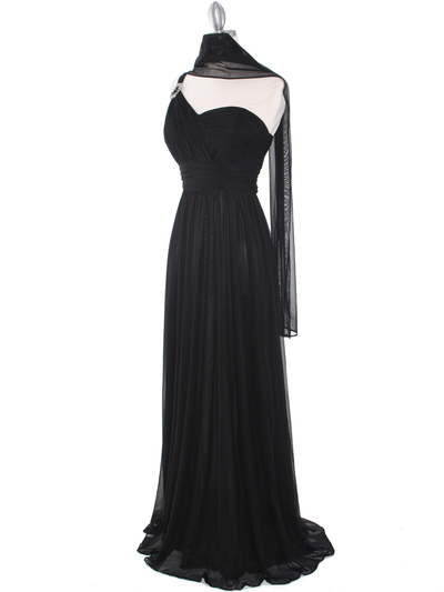 8155 One Shoulder Asymmetrical Evening Dress with Dazzling Pin - Black, Alt View Medium