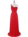 8155 One Shoulder Asymmetrical Evening Dress with Dazzling Pin - Red, Front View Thumbnail
