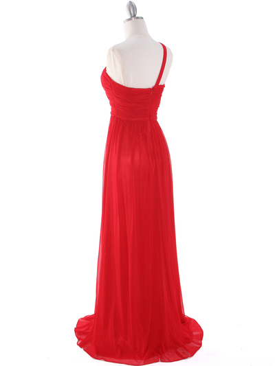 8155 One Shoulder Asymmetrical Evening Dress with Dazzling Pin - Red, Back View Medium