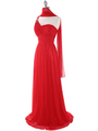 8155 One Shoulder Asymmetrical Evening Dress with Dazzling Pin - Red, Alt View Thumbnail