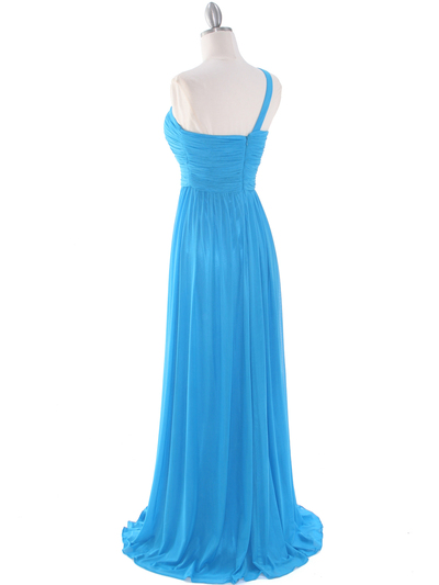 8155 One Shoulder Asymmetrical Evening Dress with Dazzling Pin - Turquoise, Back View Medium