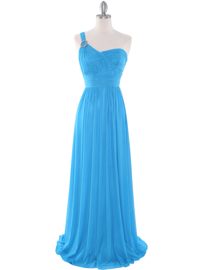 8155 One Shoulder Asymmetrical Evening Dress with Dazzling Pin - Turquoise, Front View Medium