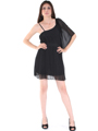 8158 Pleated One Shoulder Cocktail Dress - Black, Front View Thumbnail