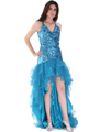 8163 High Low Sequin Prom Dress - Teal, Front View Thumbnail