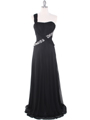 8312 Black One Shoulder Pleated Evening Dress - Black, Front View Thumbnail