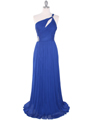 8323 Single Shoulder Pleated Mesh Evening Dress - Royal Blue, Front View Thumbnail
