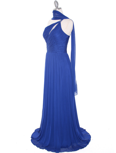 8323 Single Shoulder Pleated Mesh Evening Dress - Royal Blue, Alt View Medium