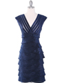 8334 Wide V-Neckline Tiered Cocktail Dress - Navy, Front View Thumbnail
