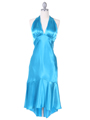 Turquoise Charmeuse Halter Cocktail Dress