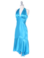 Turquoise Charmeuse Halter Cocktail Dress
