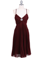 Burgundy Pleated Cocktail Dress with Rhinestone Pin