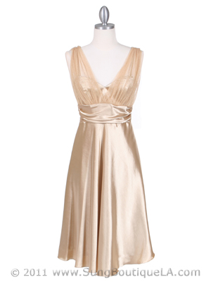 8474 Gold Glitter Tea Length Dress, Gold