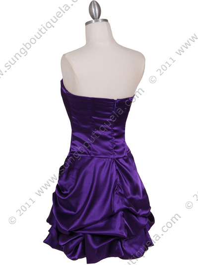 8484 Purple Bubble Cocktail Dress with Rhinestone Pin - Purple, Back View Medium
