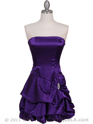 8484 Purple Bubble Cocktail Dress with Rhinestone Pin, Purple