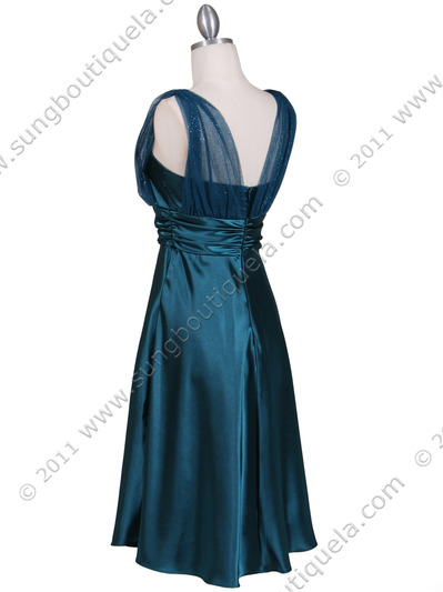 8493 Teal Glitter Tea Length Dress - Teal, Back View Medium