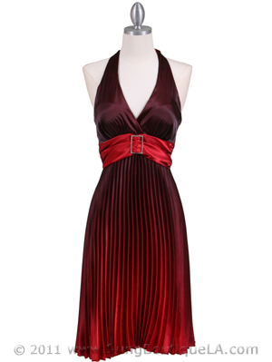 8494 Red 2-tone Pleated Cocktail Dress, Red