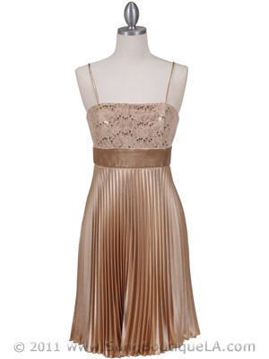 8515 Gold Pleated Cocktail Dress, Gold