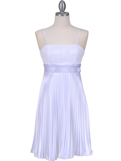 8515 White Pleated Cocktail Dress - White, Front View Medium