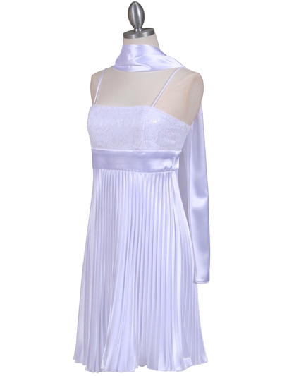 8515 White Pleated Cocktail Dress - White, Alt View Medium