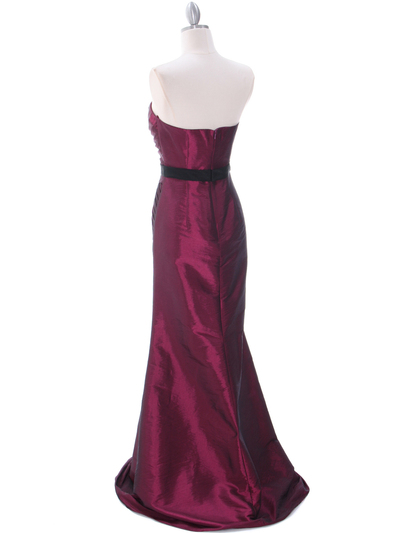 8540 Burgundy Strapless Tafetta Evening Dress - Burgundy, Back View Medium